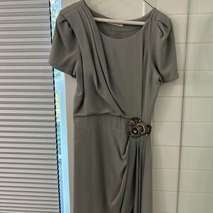 Matthew Williamson Gray Midi Dress with Embellished Waist